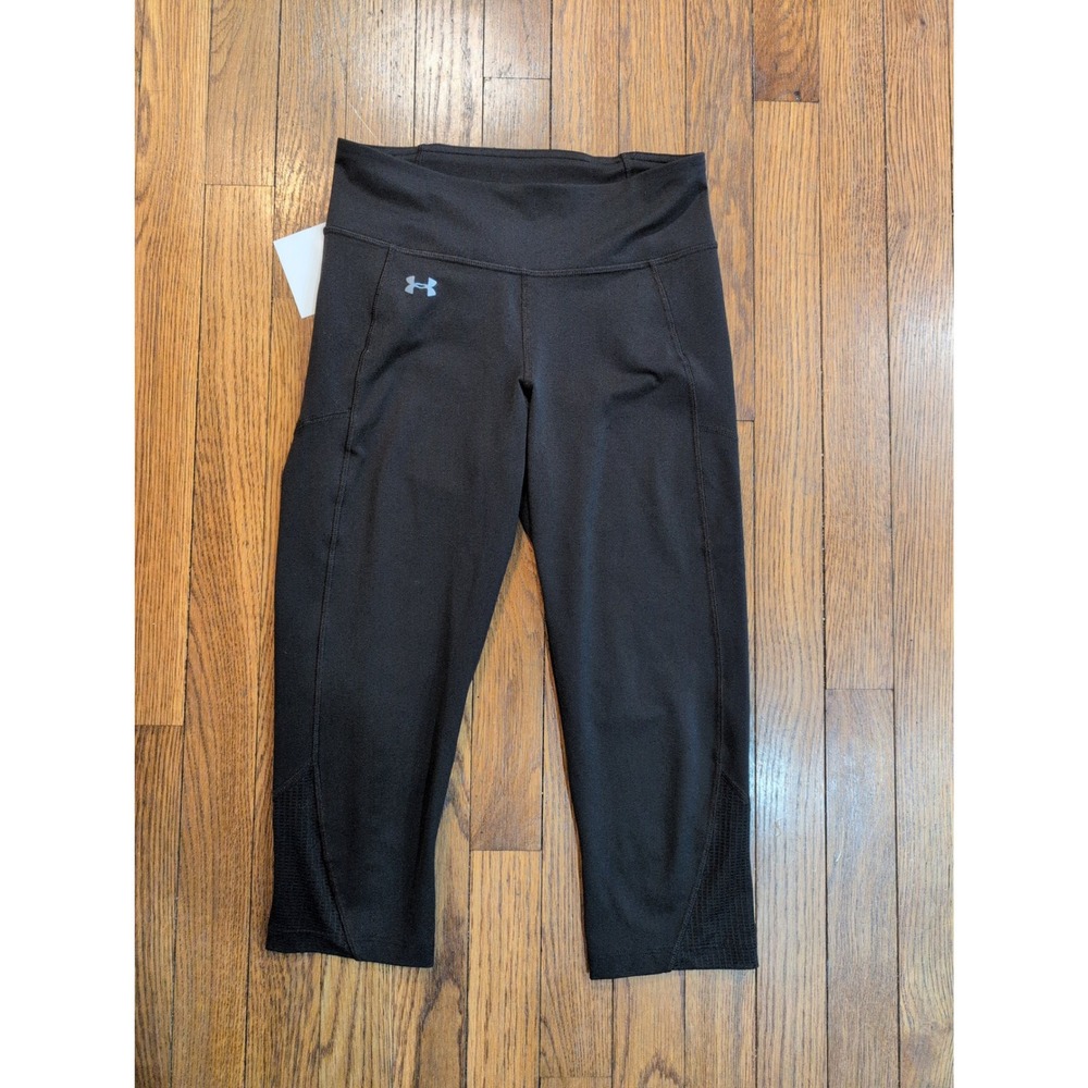 Under Armour UA Heatgear‎ Compression Black Capri Leggings Zipper Pocket Small